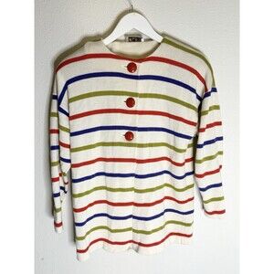 Vintage St John Marie Gray Striped Santana Knit Cardigan Large